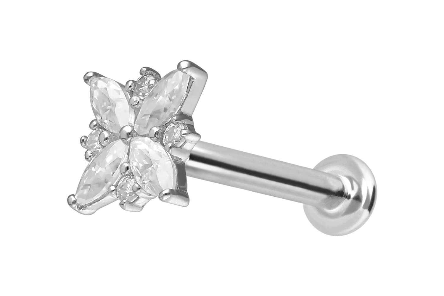 14 Karat Gold Labret Piercing mit Push Fit MOISSANIT-BLUME